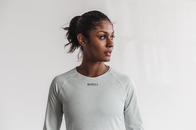 Women's Nobull WoTextured Tee Long Sleeve Blue | SG N3152W